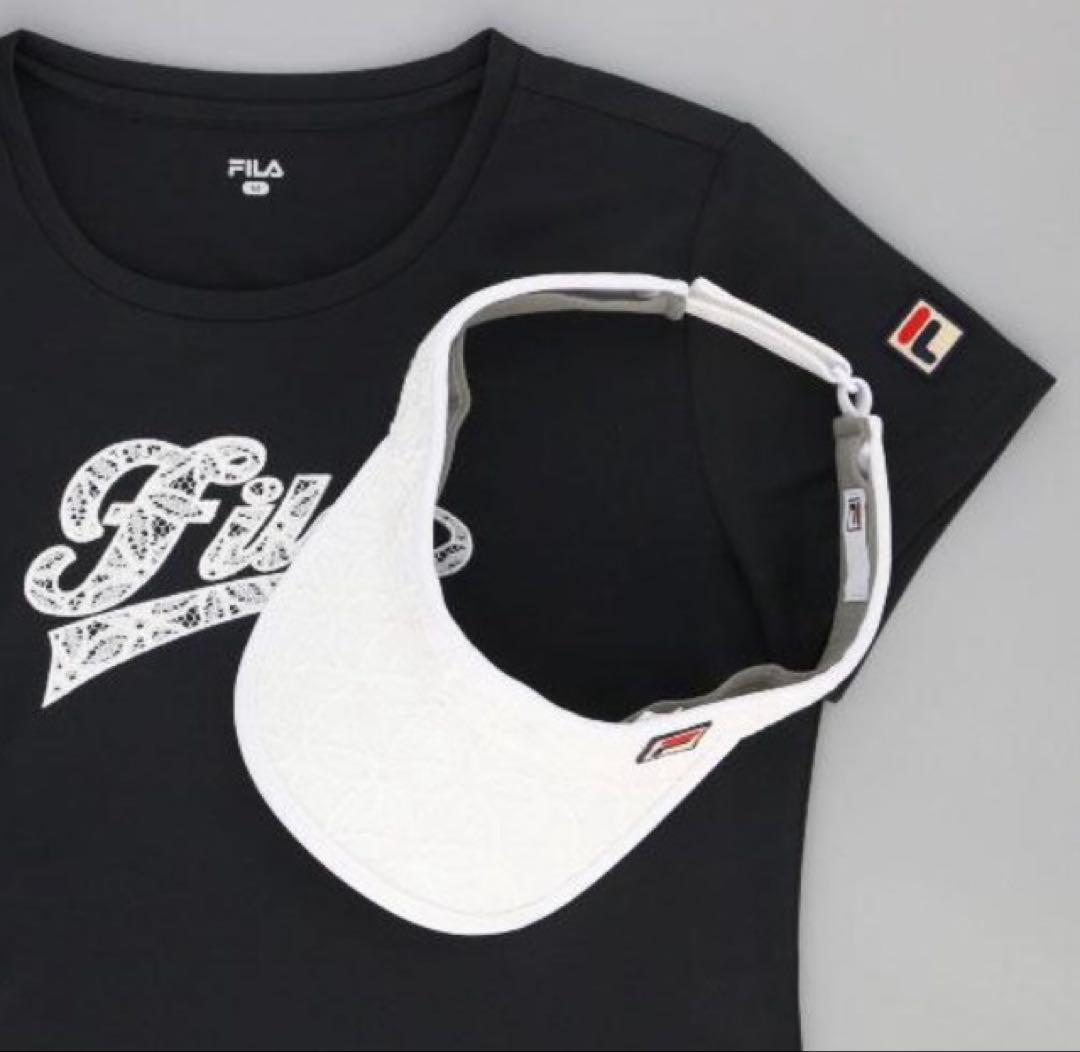 No.429 FILA 白レースアップリケのエレガントゲームシャツ★BLACK★