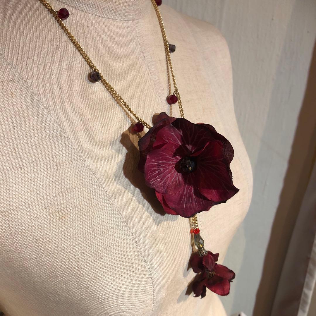 花柄フリル付きヒップスカーフ&チョリ＆花ネックレス　ハンドメイド