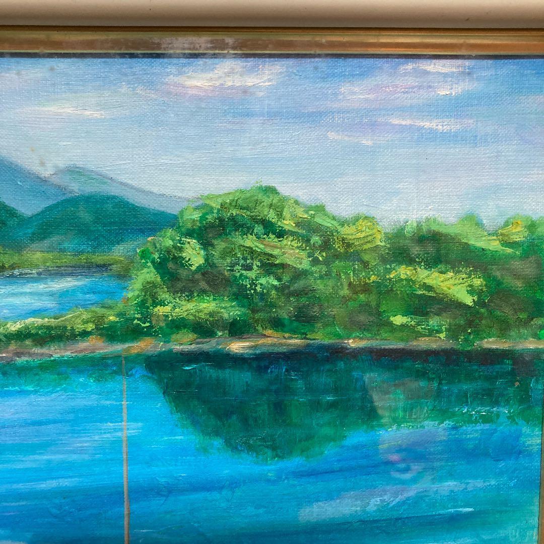油絵風景画山と川