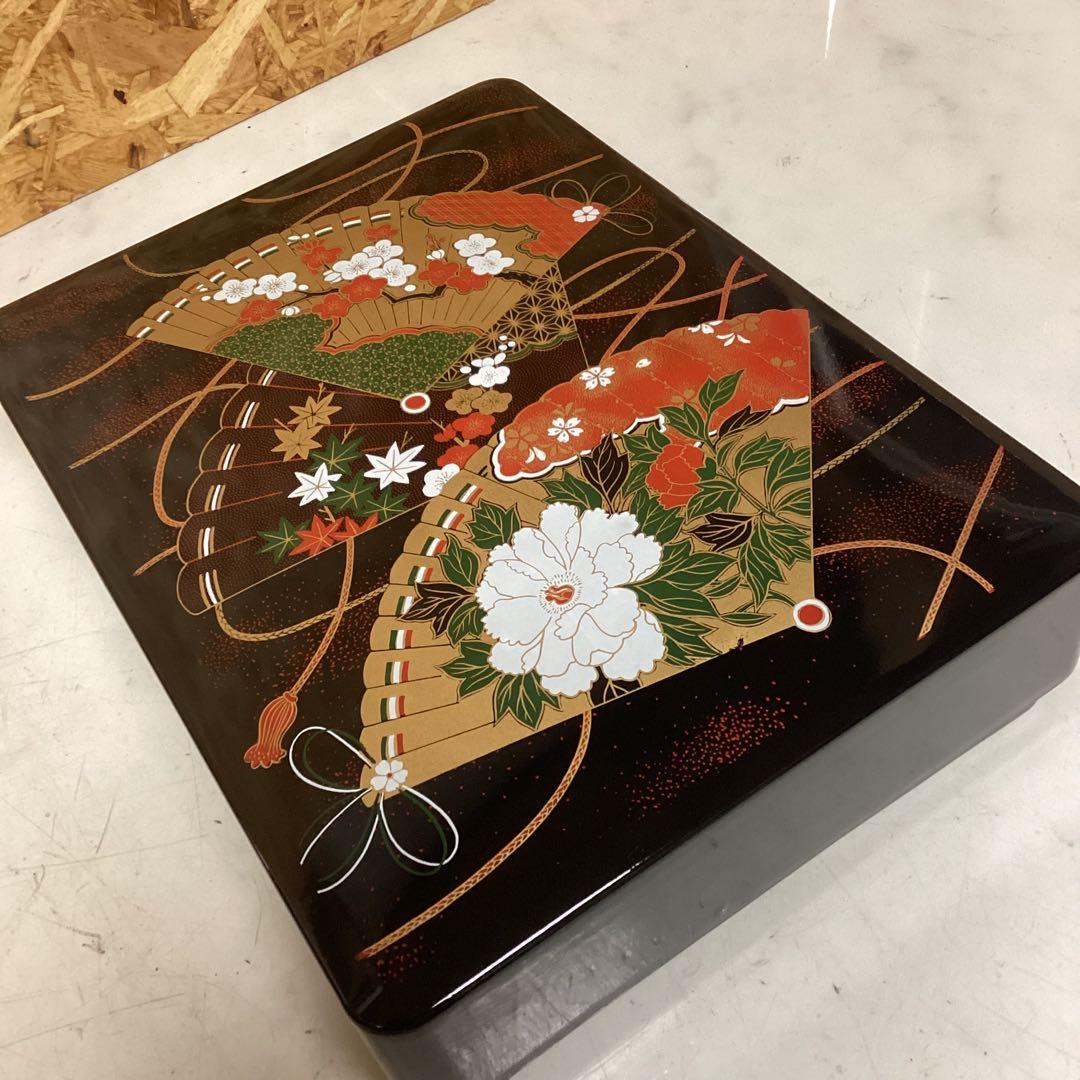 豪華　扇面蒔絵　重箱　漆塗り風　和柄　花模様 箱付　美しい模様　（O1Y）