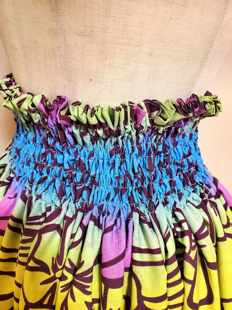 ハンドメイド　パウスカート　カラフルボーダー　フラダンス