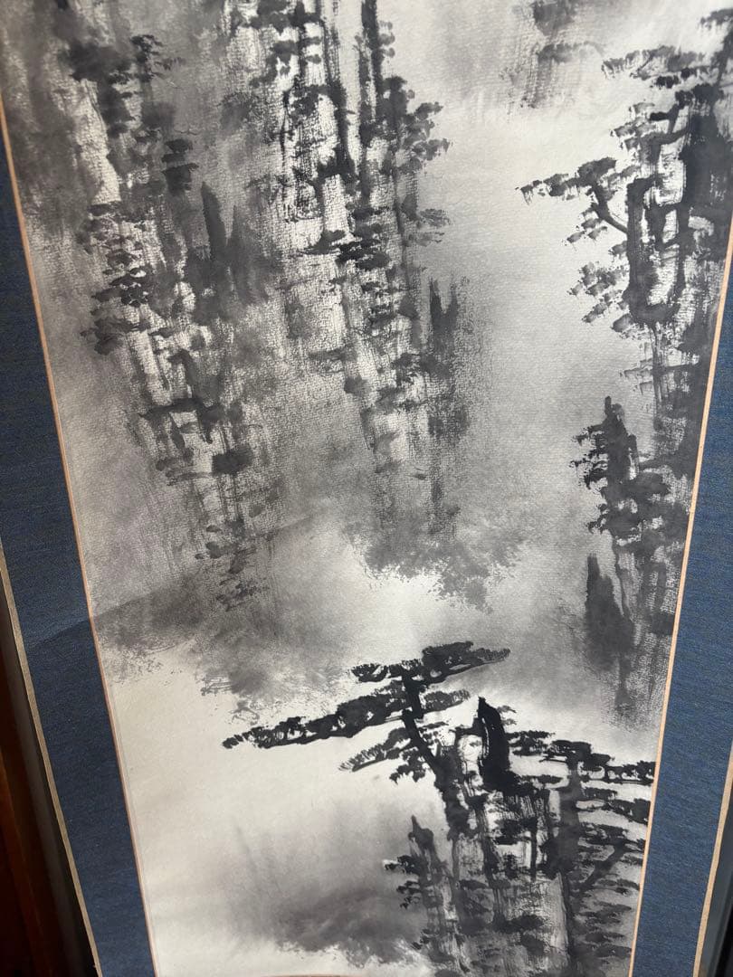 掛軸 山水画 黄山図 風景画 墨絵 中国画 インテリア アンティーク