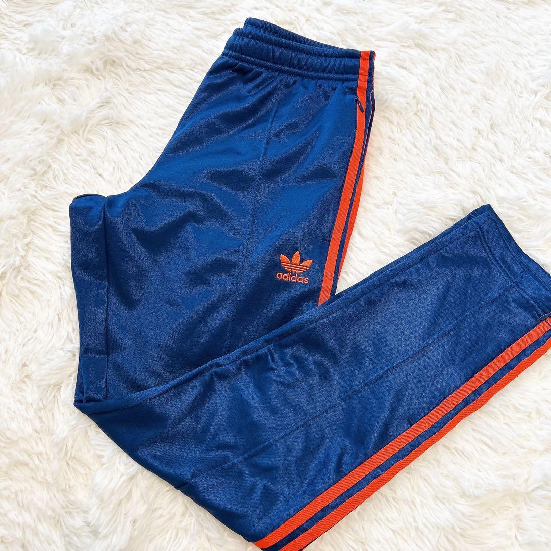 美品　adidas トラックパンツ アディダス ジャージ ネイビー オレンジ M
