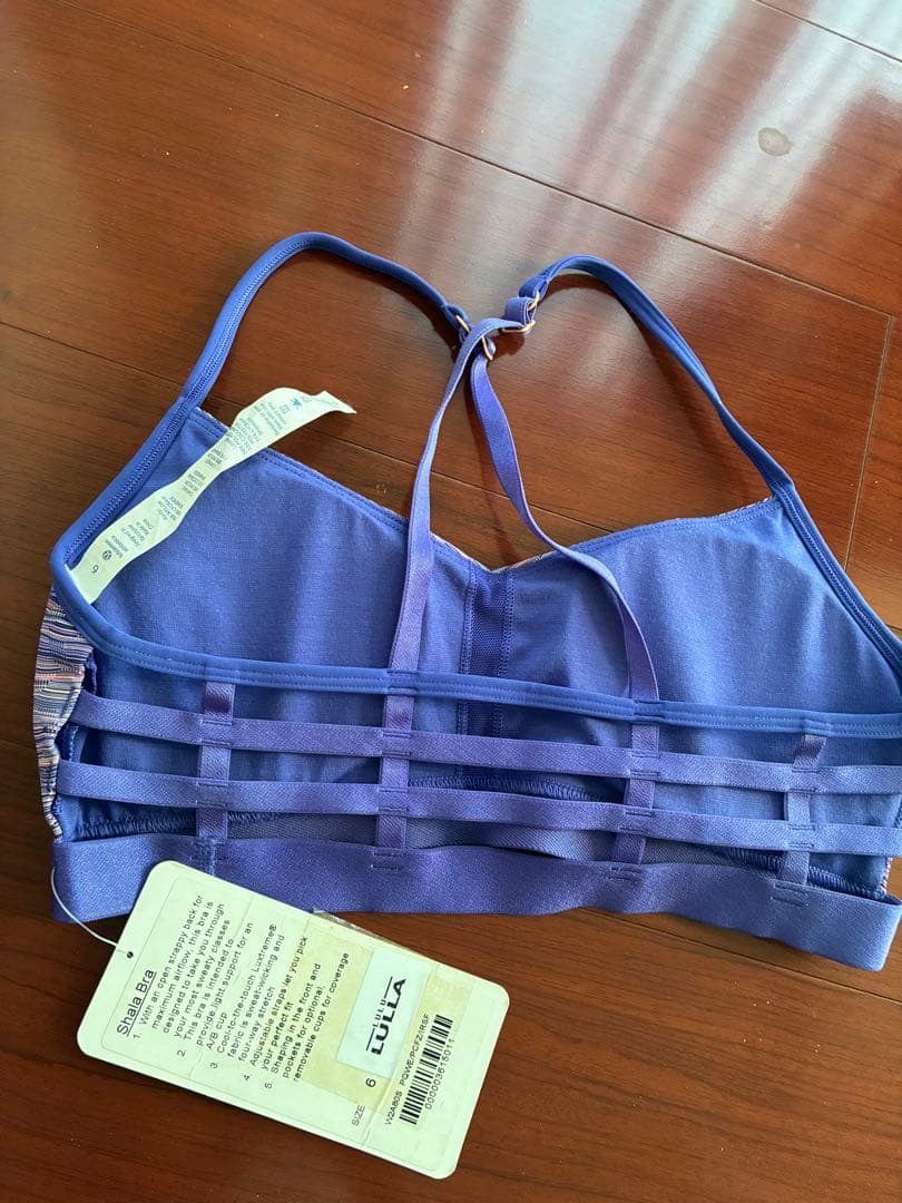 Lululemon 紫ストライプ クロスバック ヨガブラ
