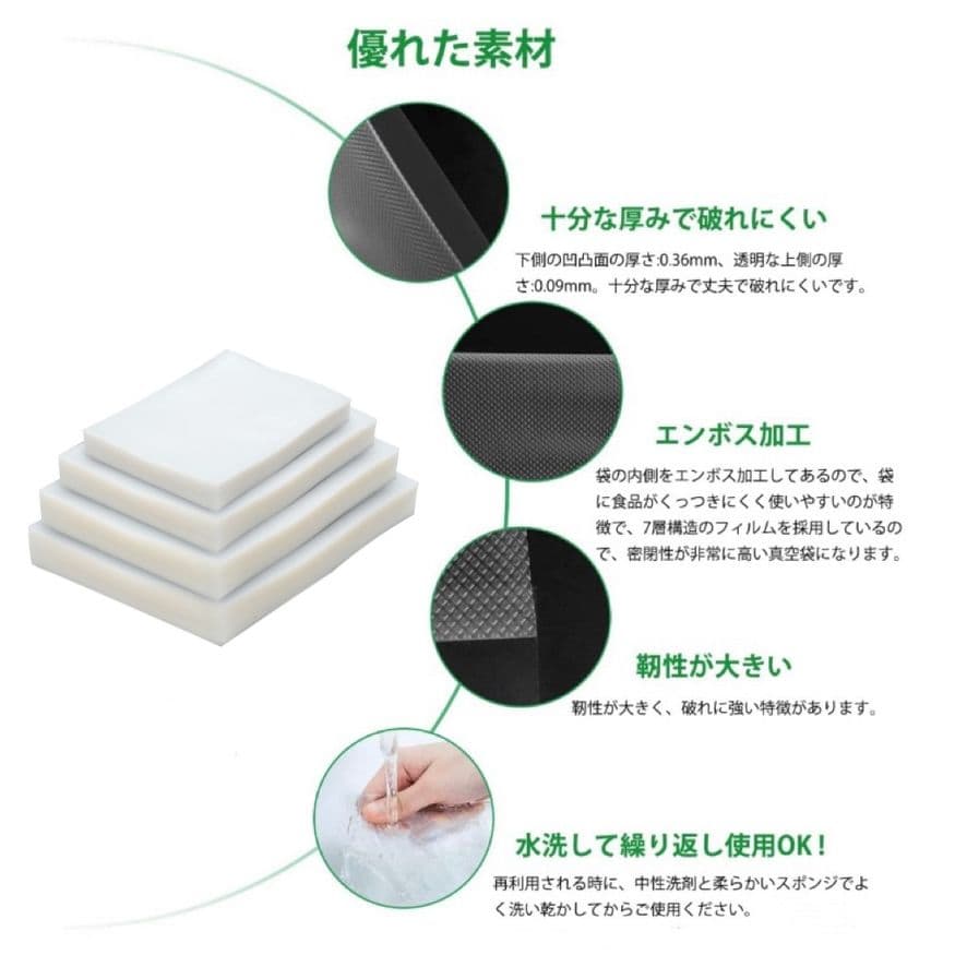 真空パック袋 エンボス加工 真空パック機専用袋 厚手 15x25cm 1200枚