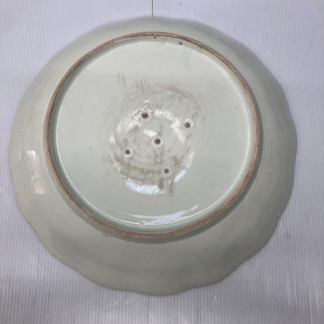 【希少】江戸後期？ 古伊万里 色絵 唐人図 大皿 径約32cm 輪花皿 骨董品