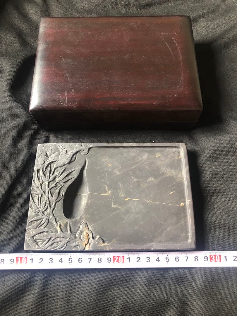 すずり 端溪硯 老坑 水巖 花鳥文 金綫 五彩飣 エン脂書道用品 端渓硯 文房具