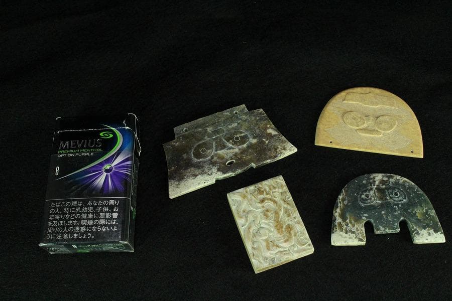 中国美術 古代 砡刻 饕餮 装飾 四件 コレクター蔵品(K-YC517)