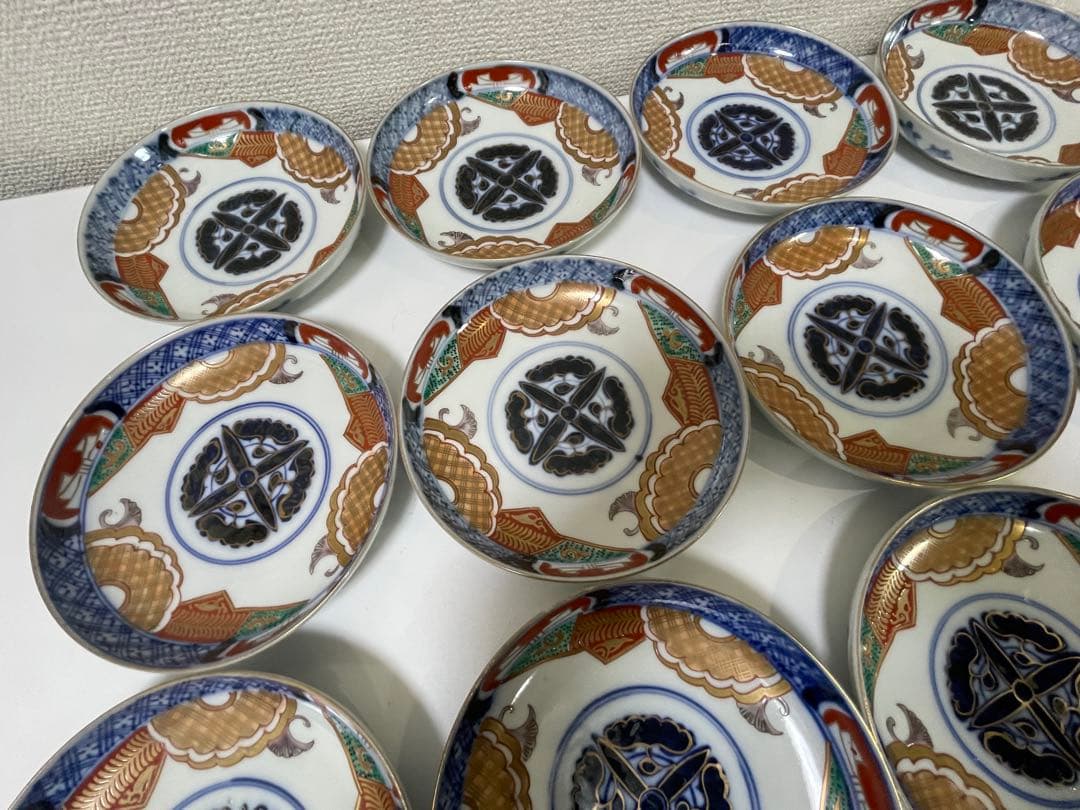 【現状品】古伊万里 金彩 色絵 染付 陶器 花柄 小皿 割烹 懐石 15枚 ①