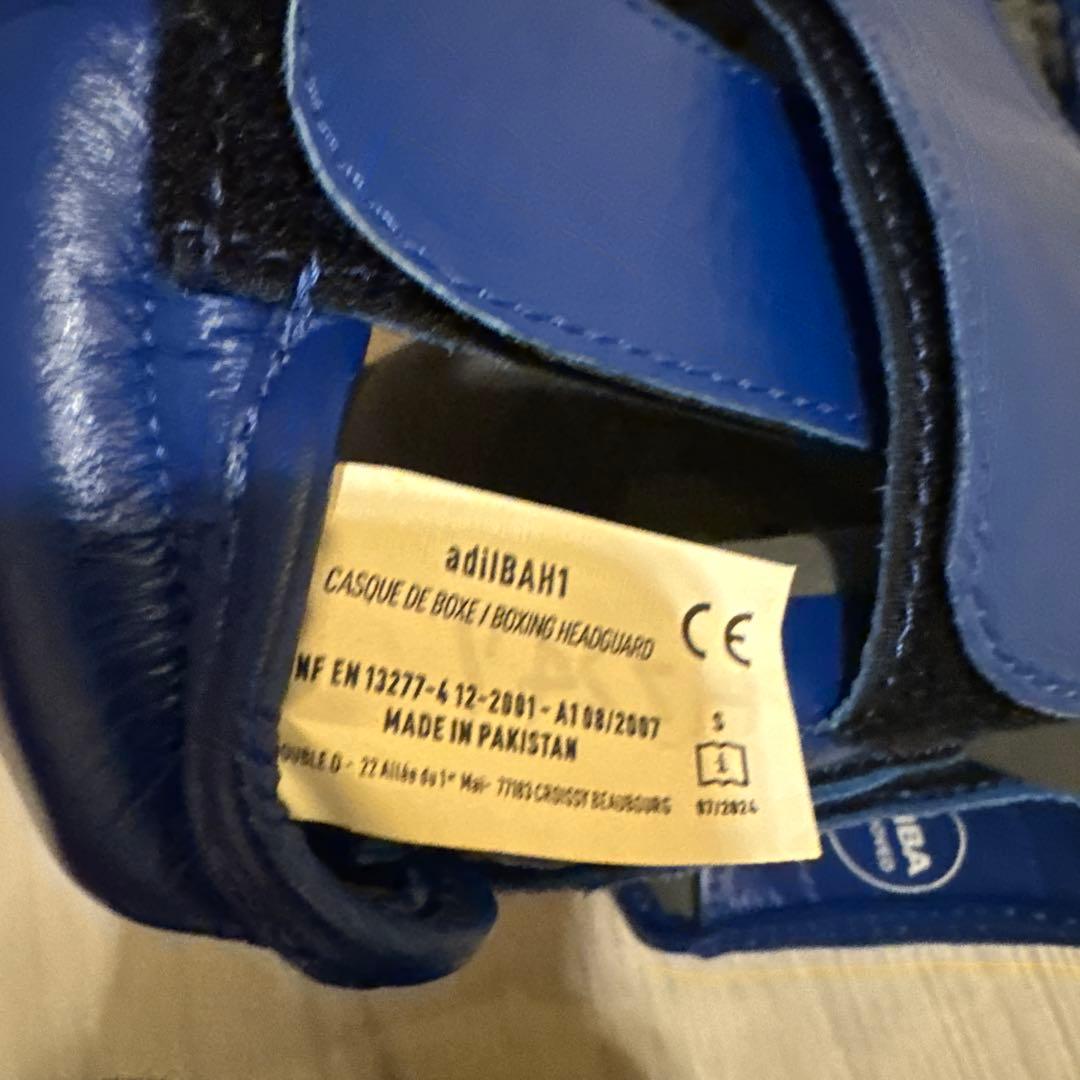 adidas 青 アマチュアヘッドギア J.A.B.F 公認シール付　サイズS