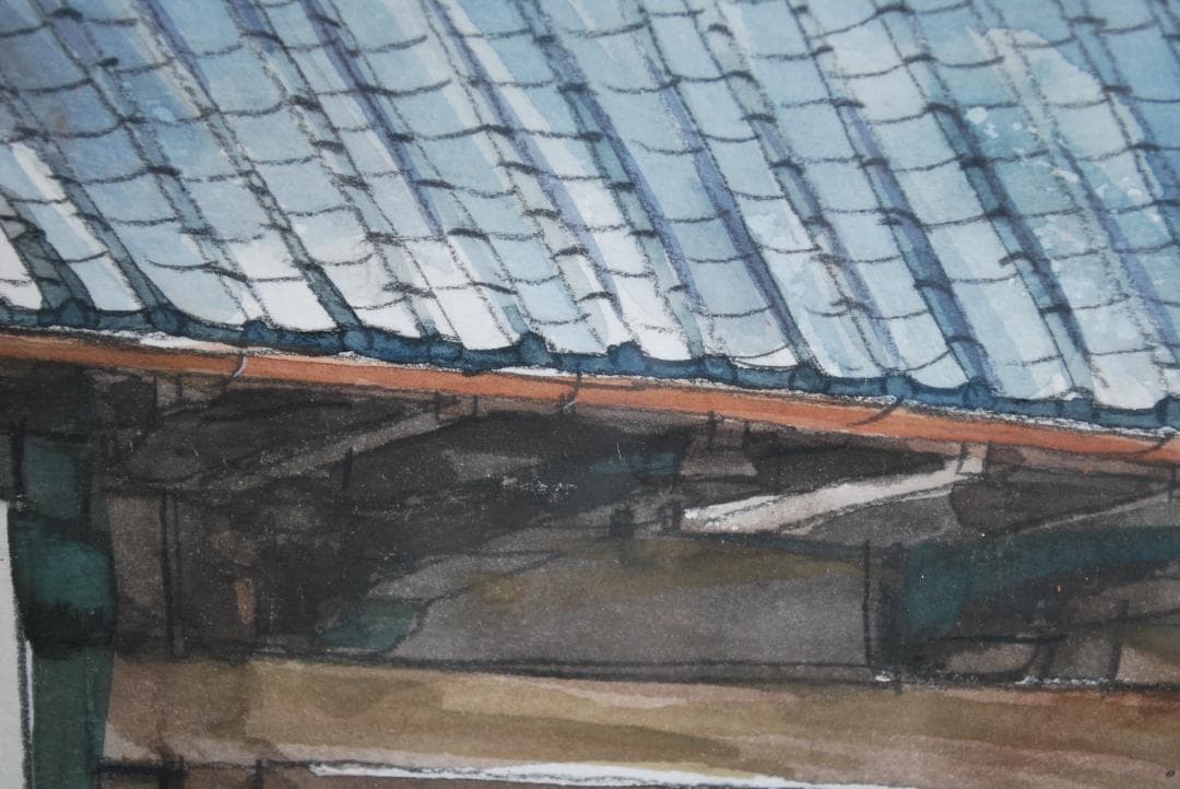 水彩画　郁文館の門　小野誠一郎