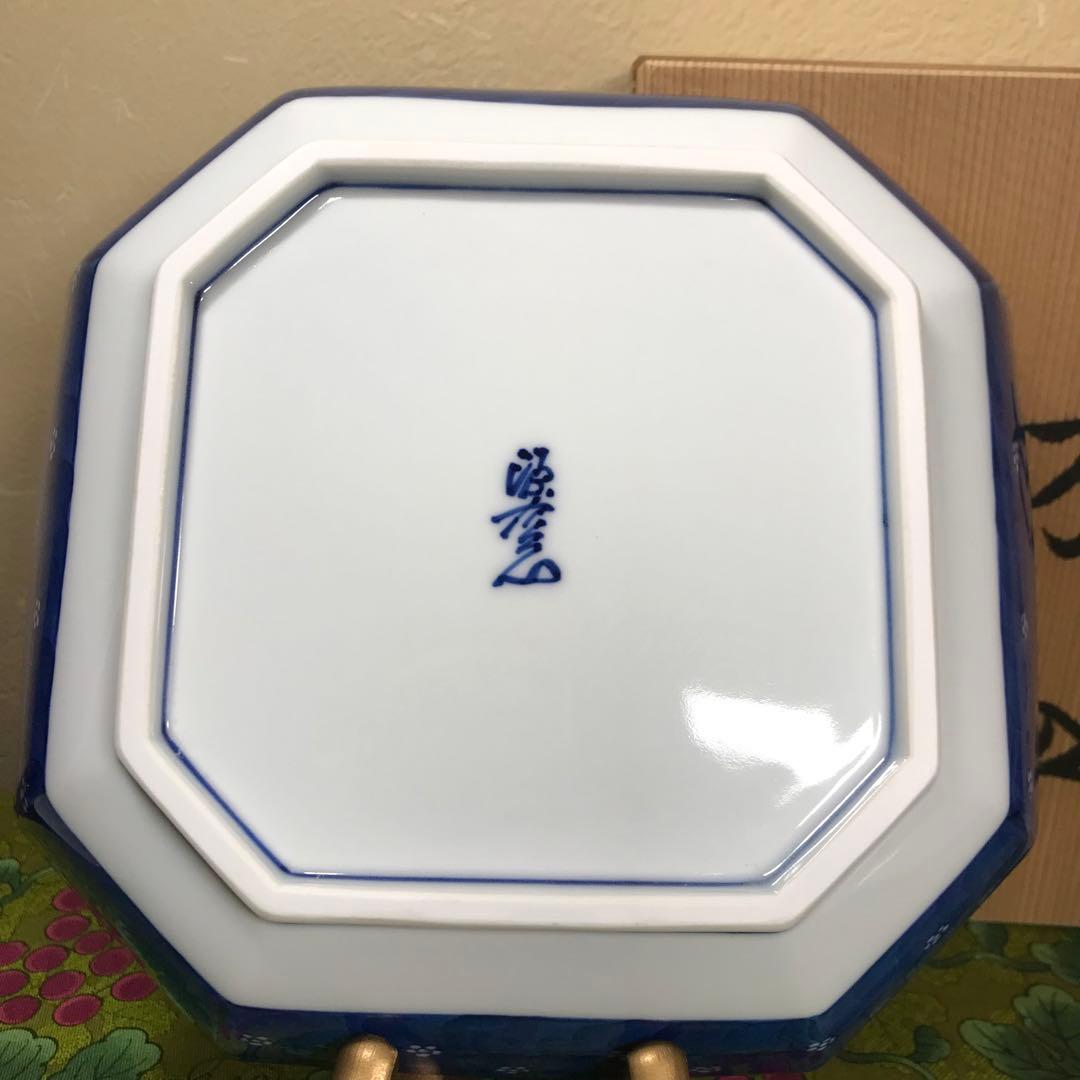 源右衛門窯　染付梅地紋　方皿　木箱入り