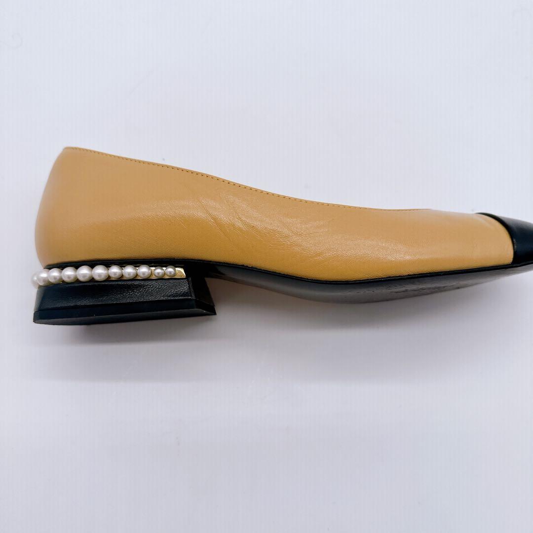 CHANEL シャネルバレエシューズ 38ベージュ/ブラック ココマーク卒業式