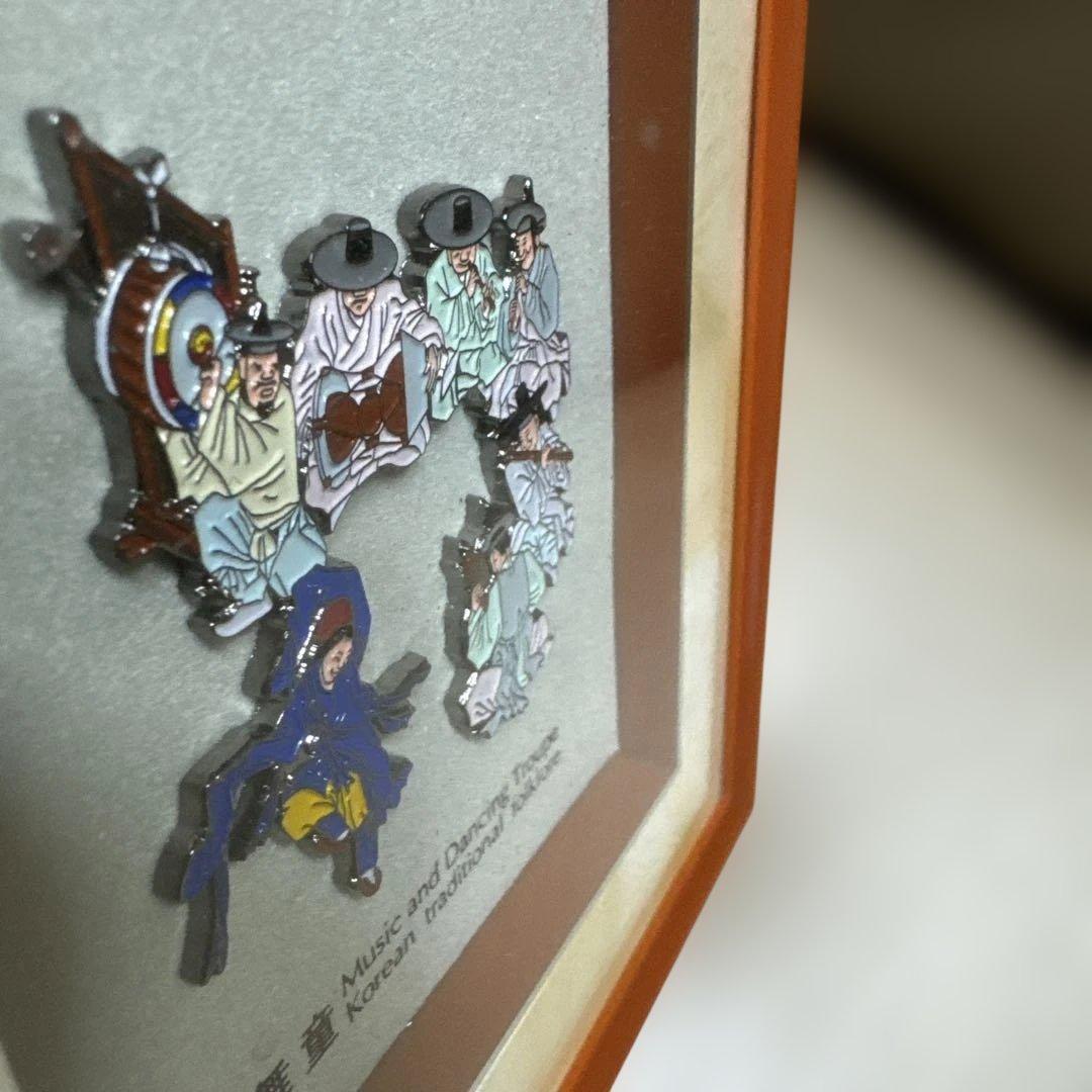 韓国人間国宝 金弘道 3D 額装 舞童 風俗画 伝統工芸 李朝 骨董アンティーク