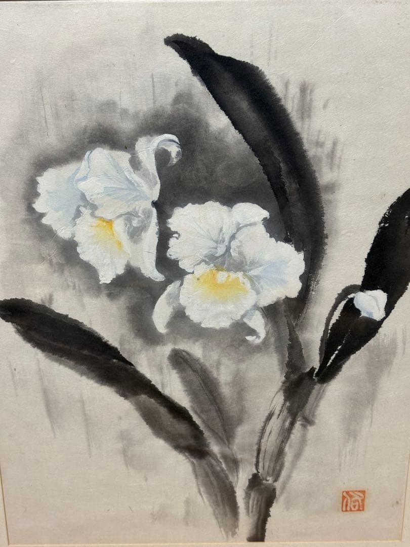 水墨画 花（ラン） 木製フレーム 蘭