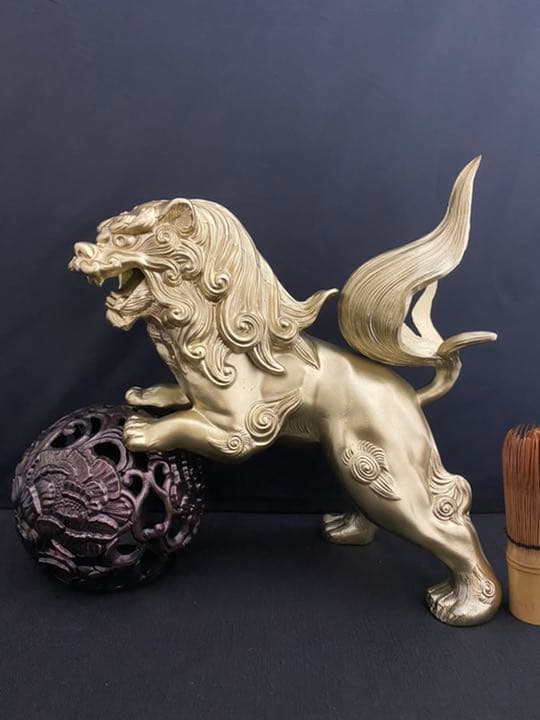 獅子 シーサー 玉 金属製 彫刻 置物 開運 風水 骨董 古美術 インテリア