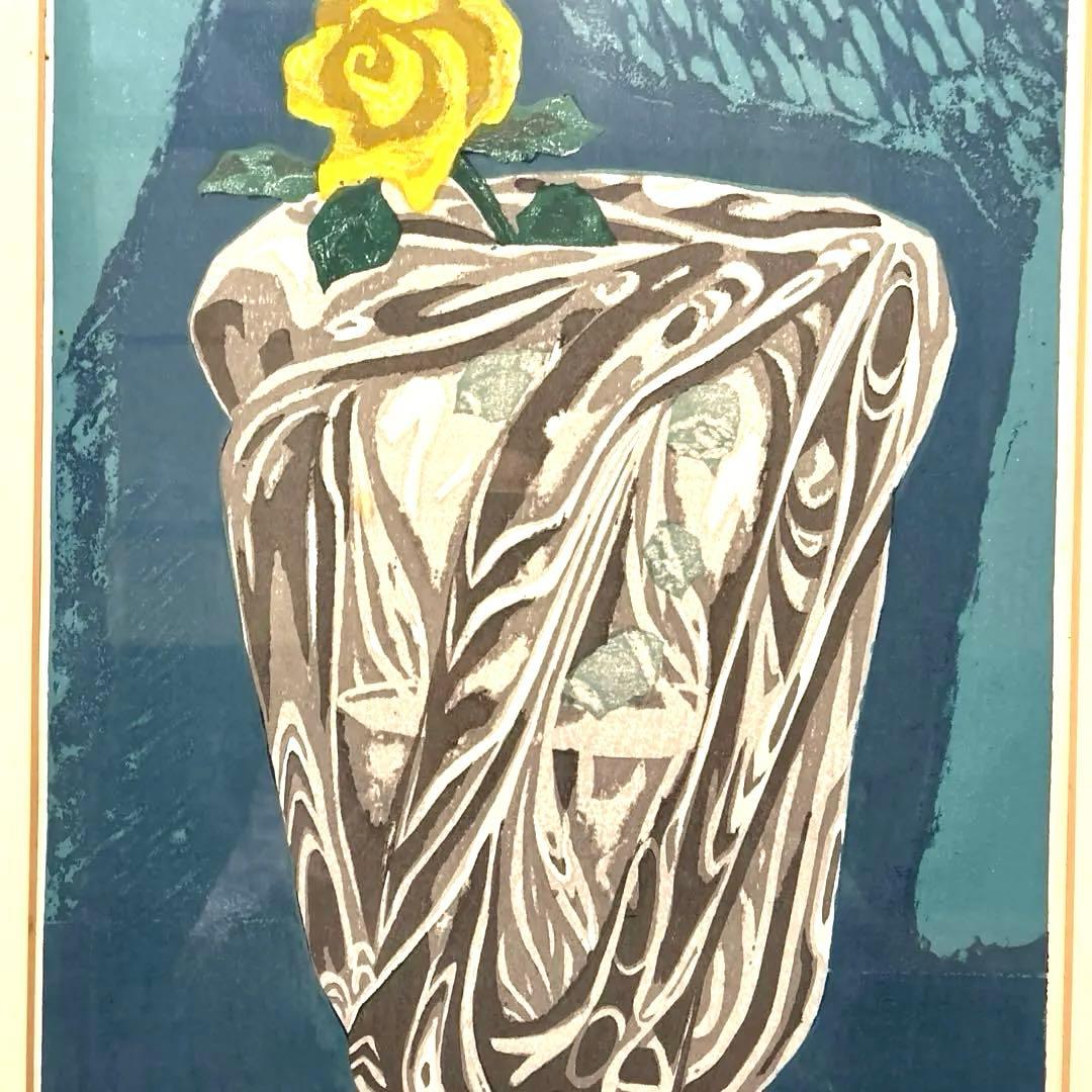 木版画 (クリスタル)花瓶とバラM.Maeda