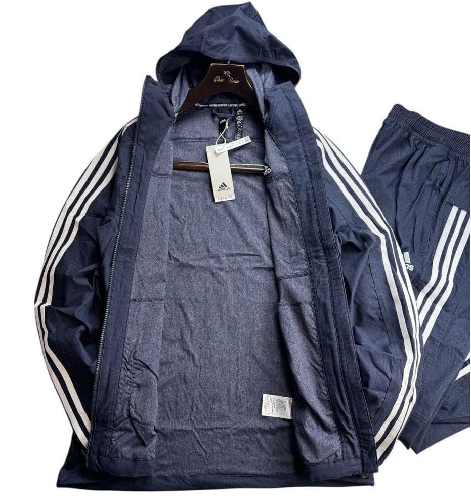 E2新品 2XL アディダス adidas デニム風ウーブンセットアップ 上下紺