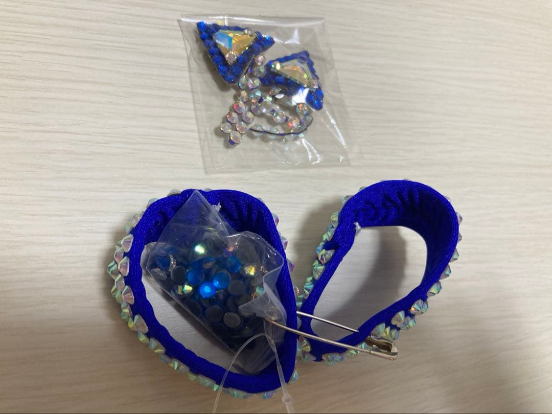 【新品】社交ダンス　青色竹ビーズラテンドレス　イヤリングブレスレットストーン付