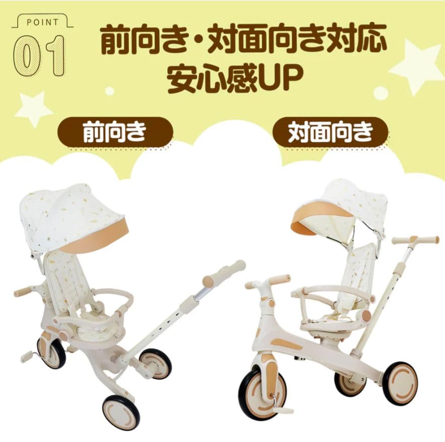 【新品】多機能三輪車 イエロー 7in1 折りたたみ式 安全設計1歳〜5歳