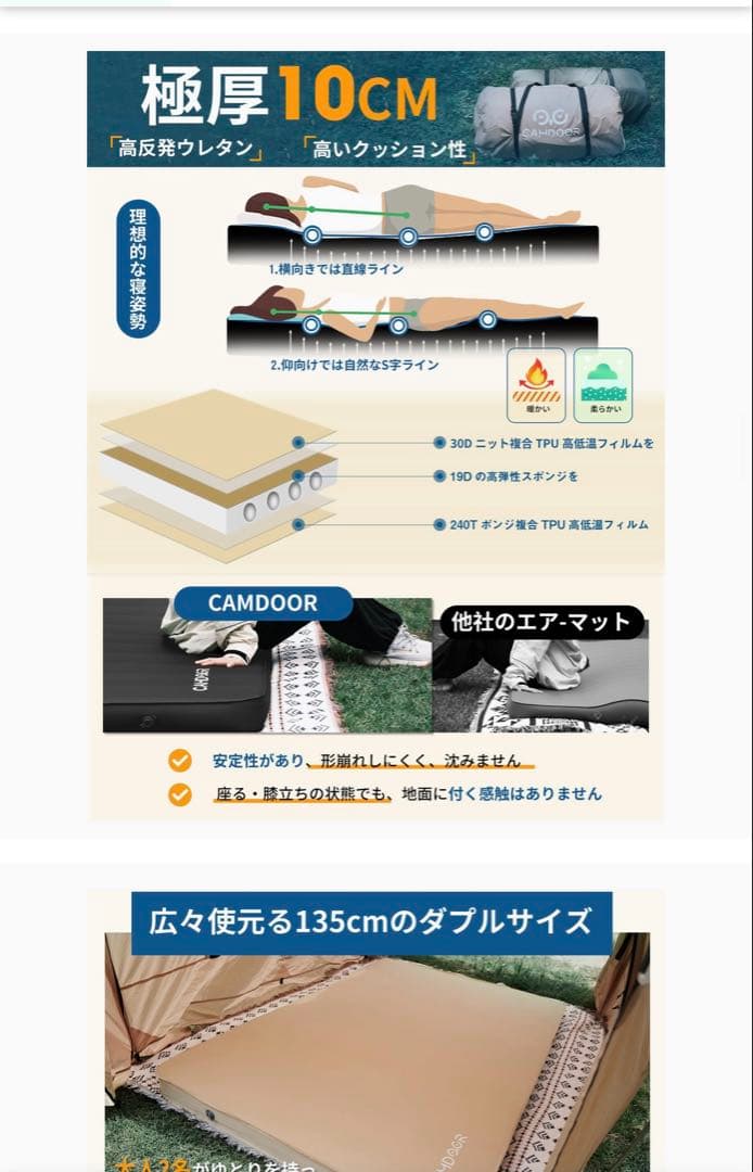CAMDOOR インフレーターマット ブラック　ダブル