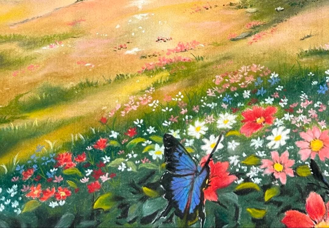 幸せを呼ぶ蝶々の景色 パステル画 原画