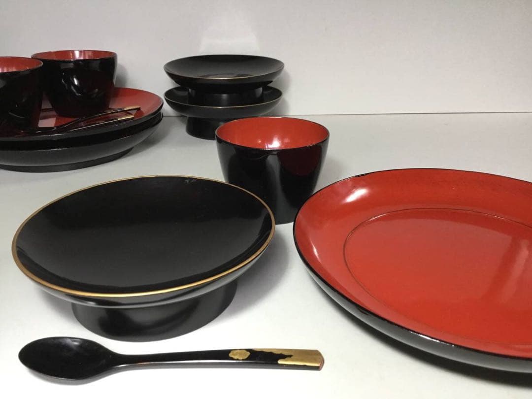 時代漆器◆３種セット◆蕎麦猪口 椿皿 ７寸皿 向付 木製 漆塗 アンティーク