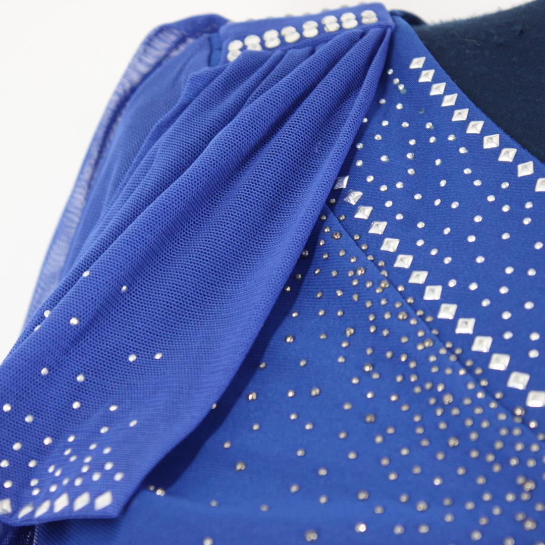 【美品 社交ダンス衣装】上下セット レッスンウェア 練習着 ICHIOKU 青