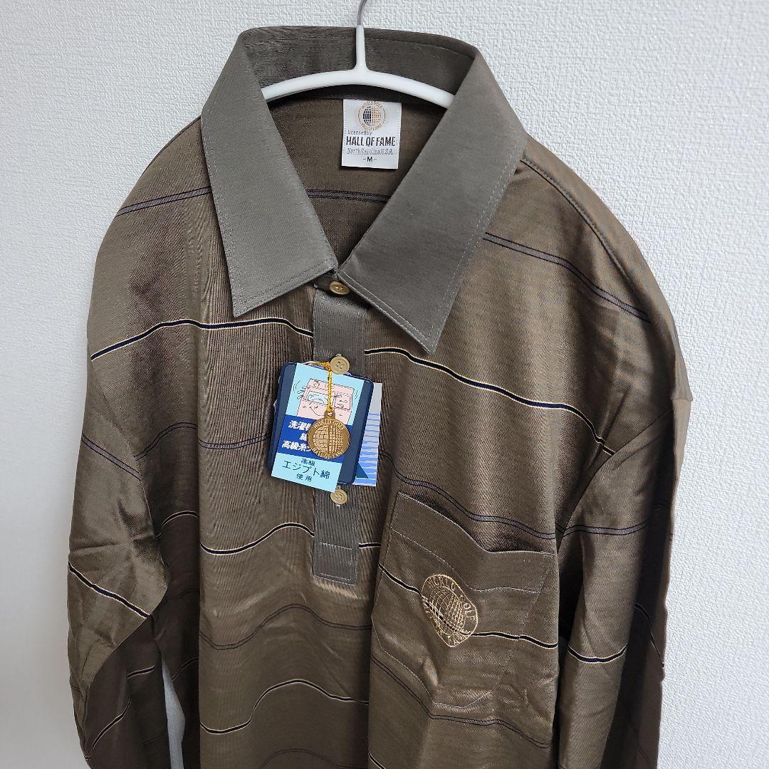 新品定価18700円 高級エジプト綿 ブラウンストライプポロシャツ Mサイズ
