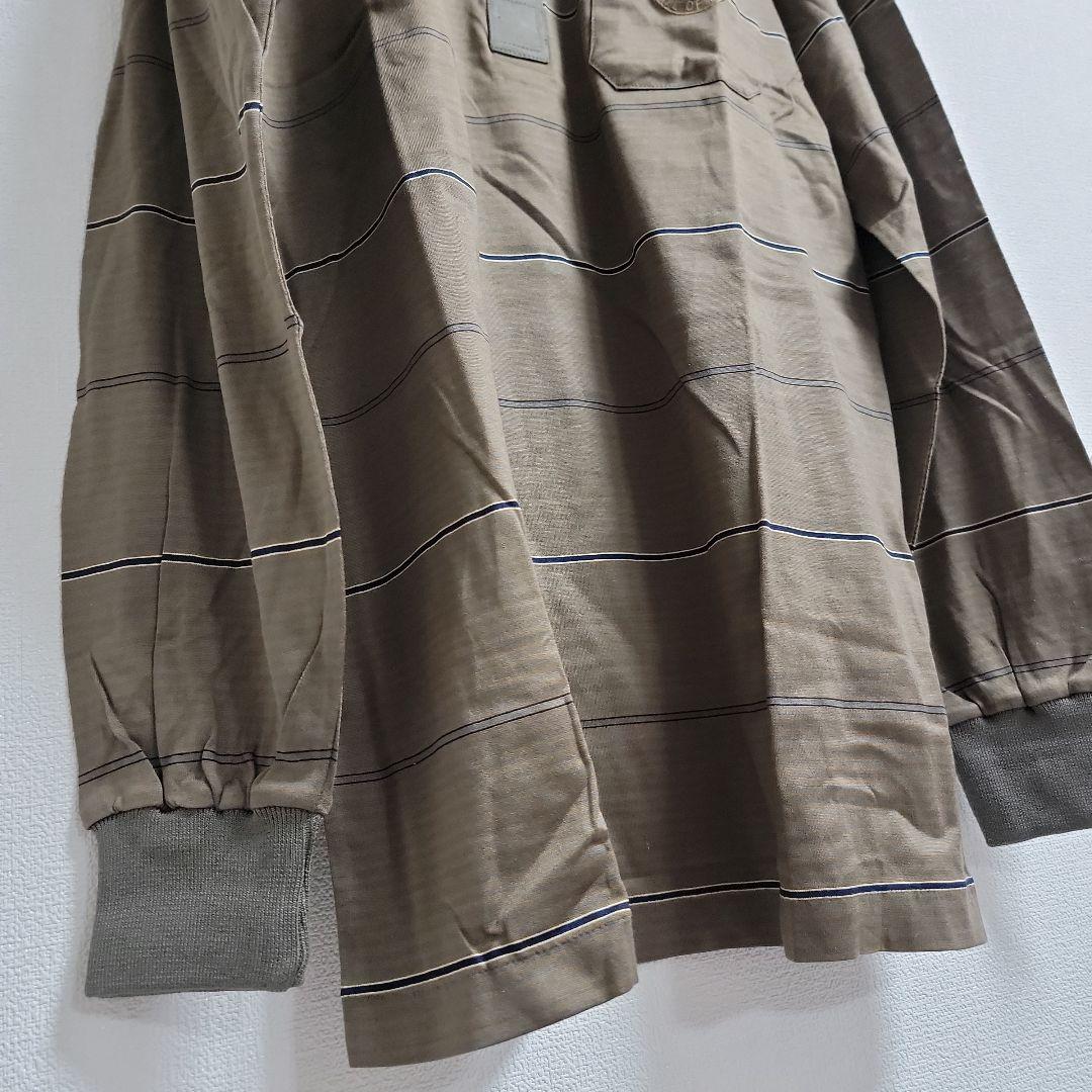 新品定価18700円 高級エジプト綿 ブラウンストライプポロシャツ Mサイズ