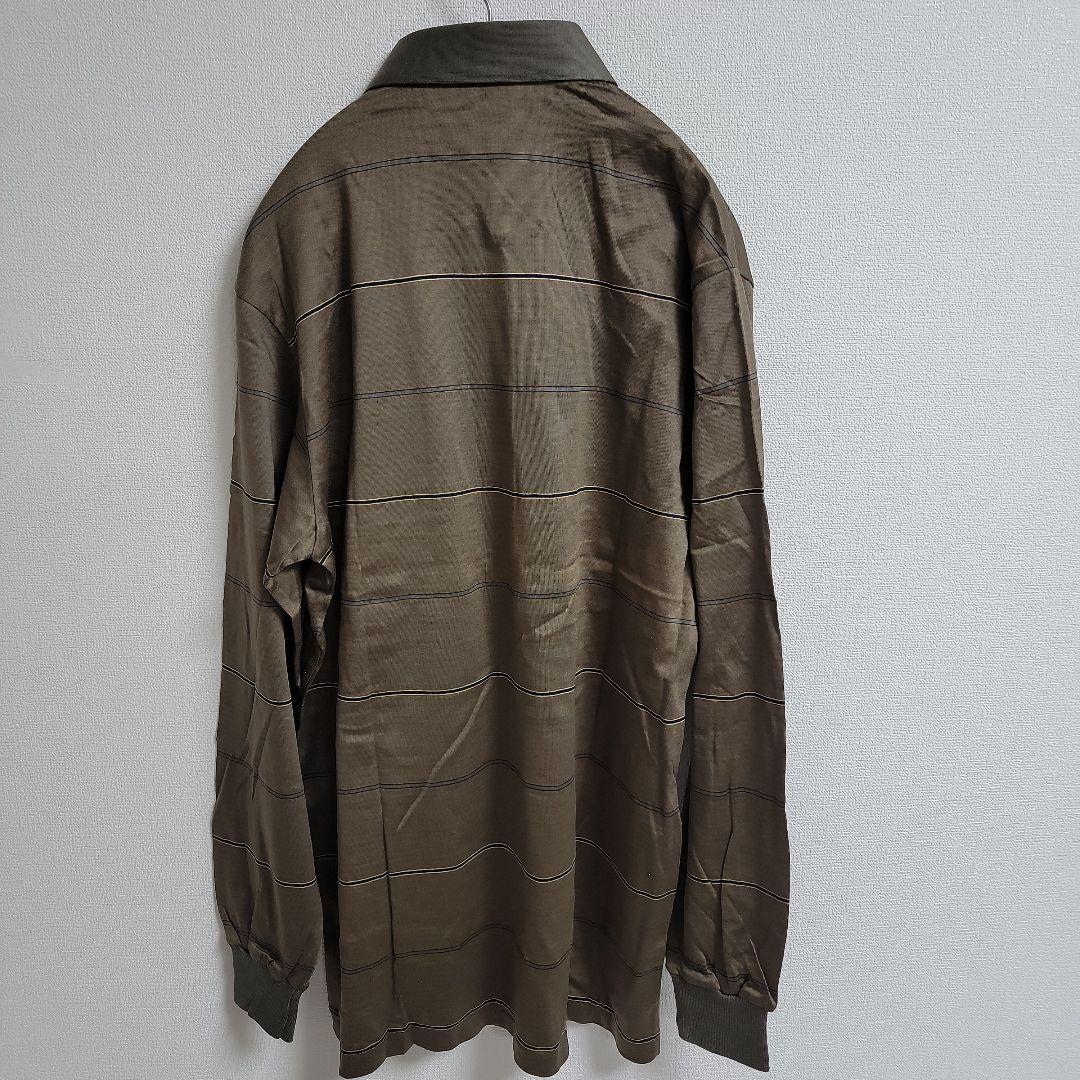 新品定価18700円 高級エジプト綿 ブラウンストライプポロシャツ Mサイズ