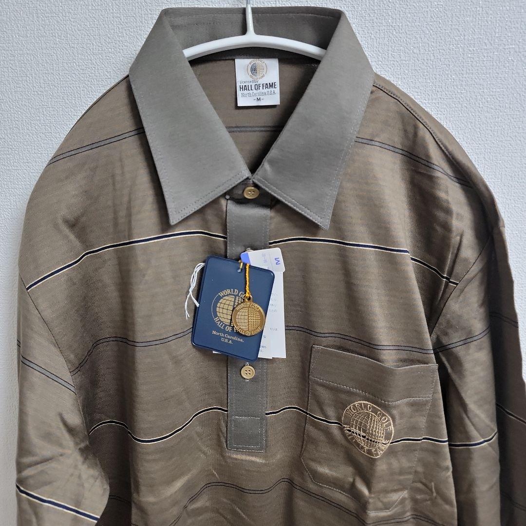 新品定価18700円 高級エジプト綿 ブラウンストライプポロシャツ Mサイズ