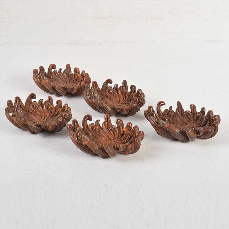 中国　唐木紫檀製　蓮花彫　茶托　5客　M　6751E