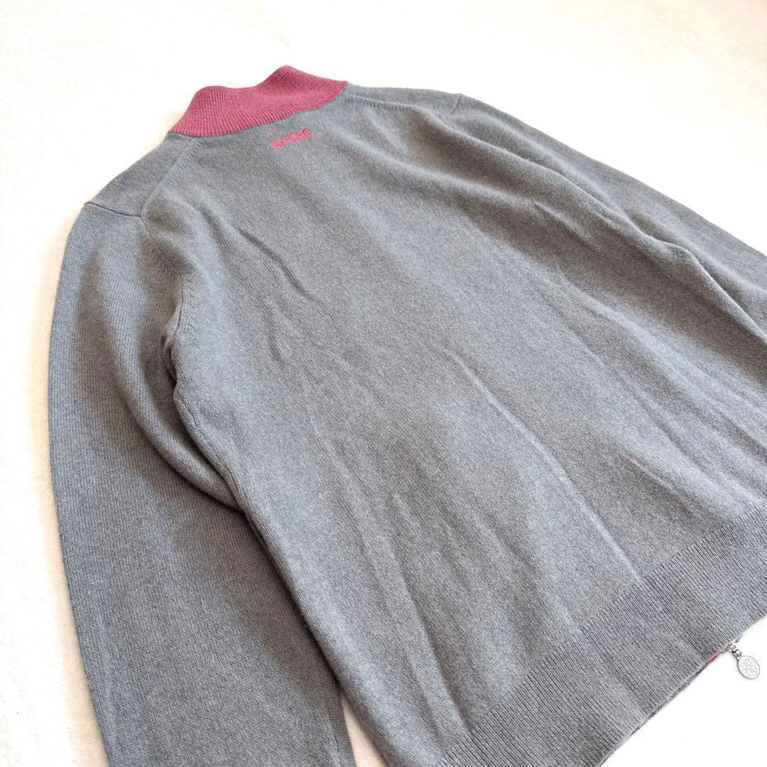 G/FORE カシミヤ混 ジップニット 40 グレー×ピンク