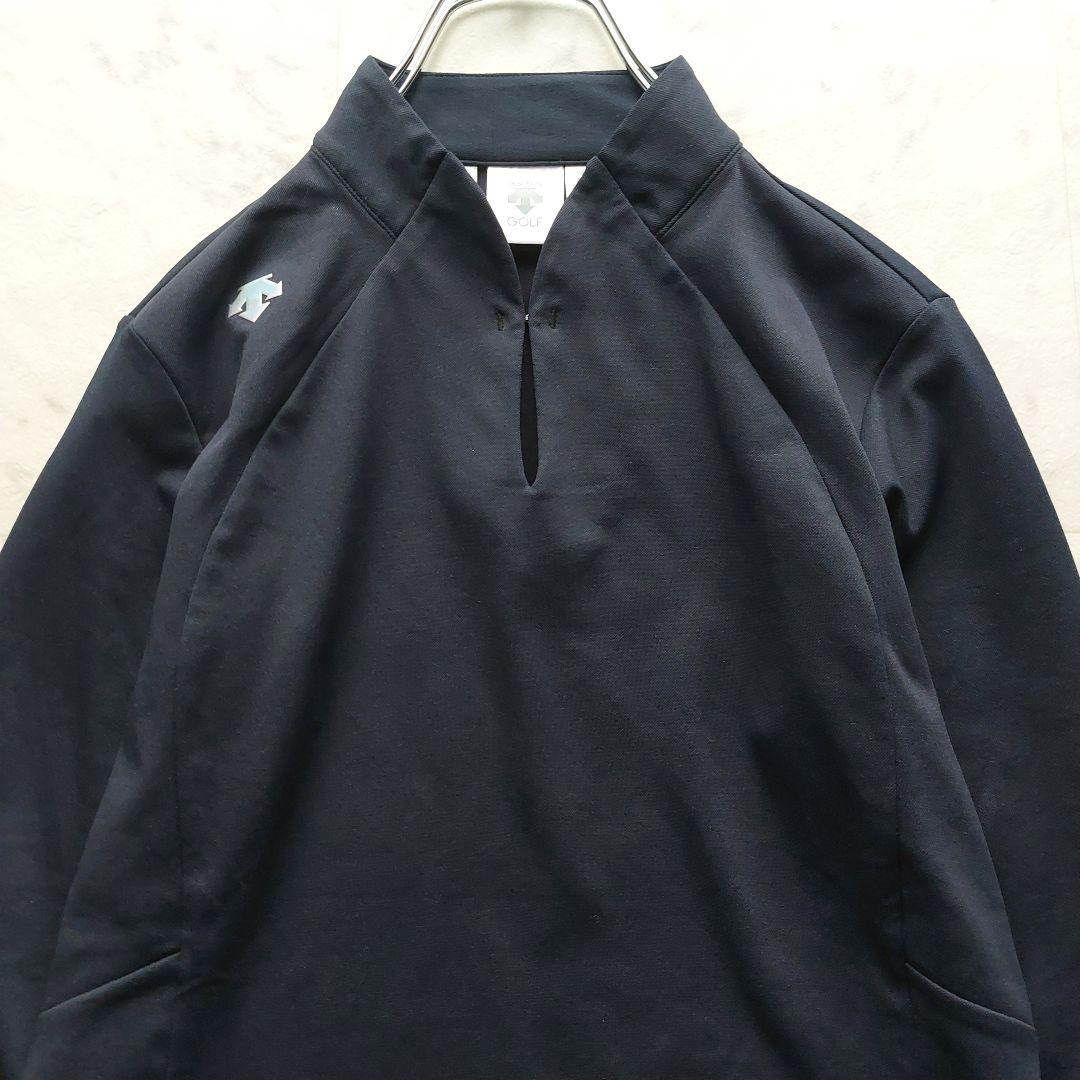 極美品 デサントゴルフ LUXE 長袖スキッパーシャツ S 濃紺