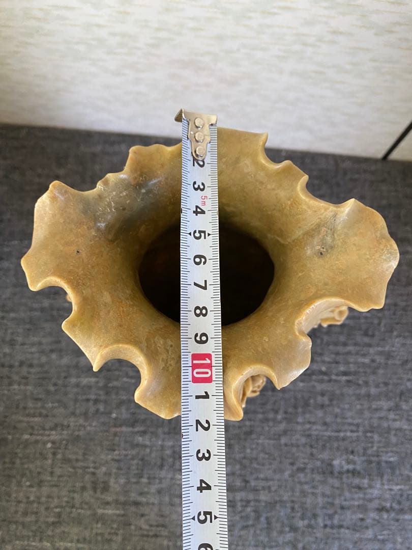 中国石細工　花瓶フラワーベース　花彫刻　アンティーク　美術品