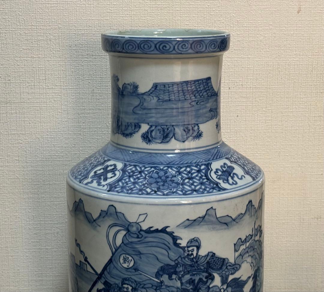 中国　染付　三国志人物図大瓶　大明万暦年製銘　高さ約54.4cm 260408