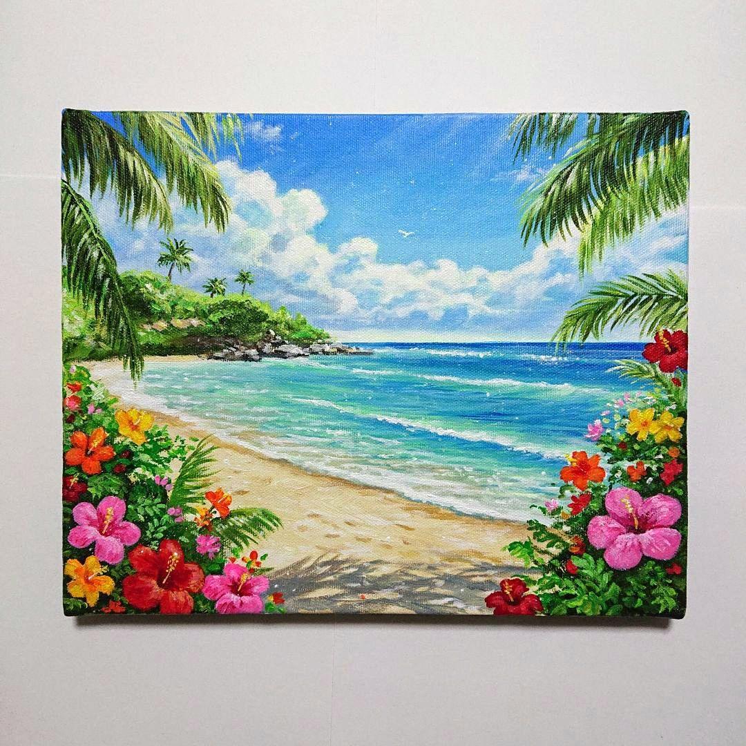 【夏の日】アクリル画 F3 風景画 絵画