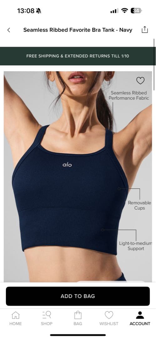 ヨガ・ピラティス alo Seamless Ribbed Favorite Bra Tank