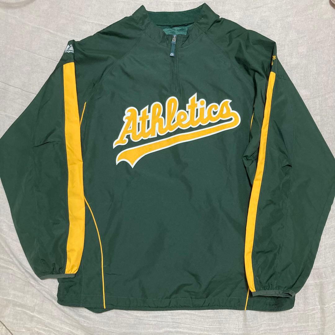 MLB アスレチックス　ハーフジップ　ナイロンプルオーバー　majestic