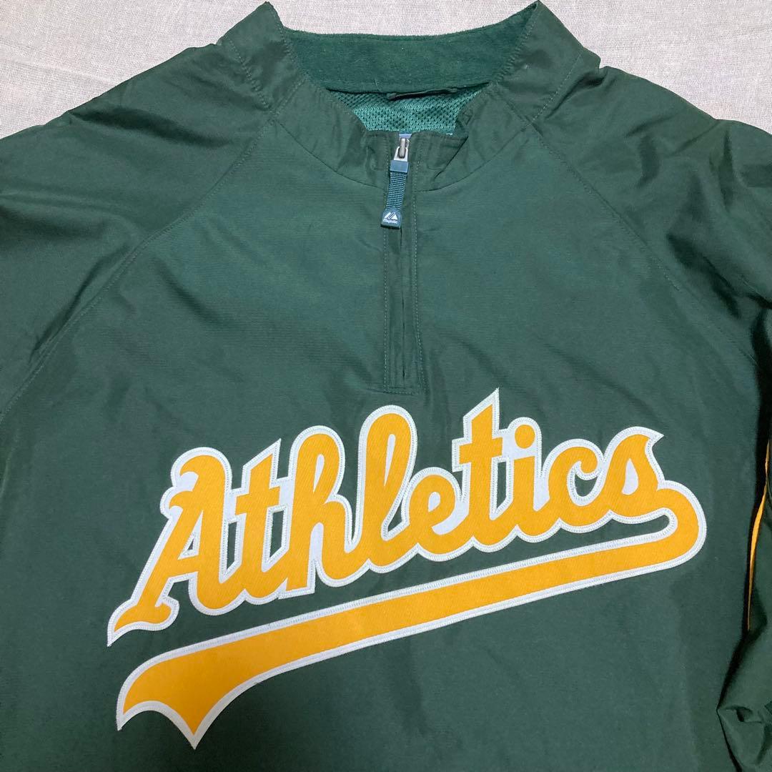 MLB アスレチックス　ハーフジップ　ナイロンプルオーバー　majestic