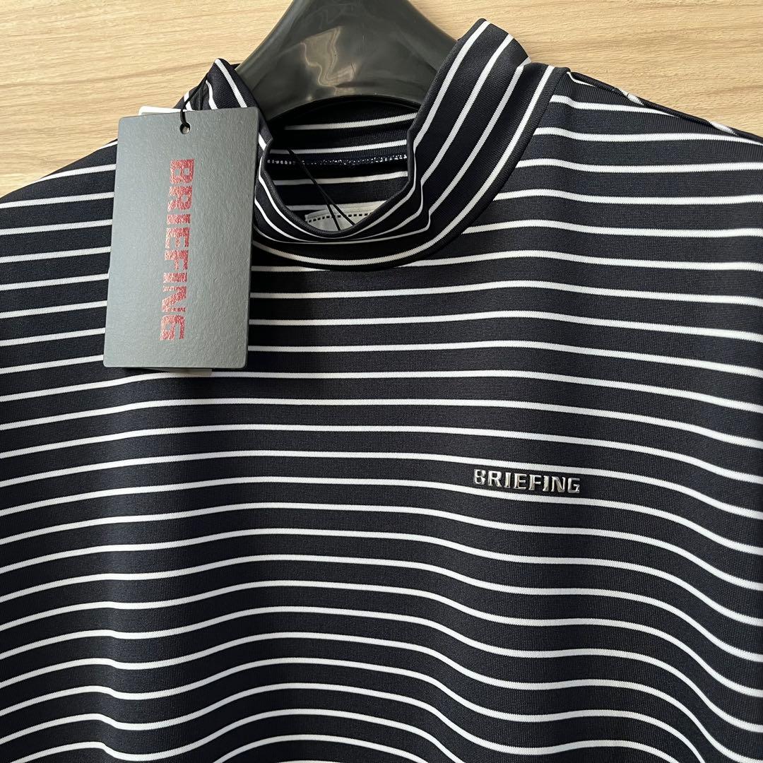 新品★BRIEFING モックネックシャツ 半袖ハイネックシャツ 紺×白 M