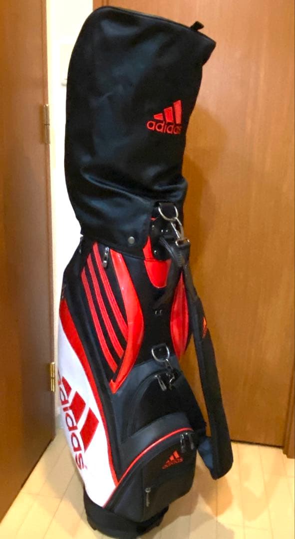 adidas キャディバッグ 黒赤 ストライプデザイン(美品)