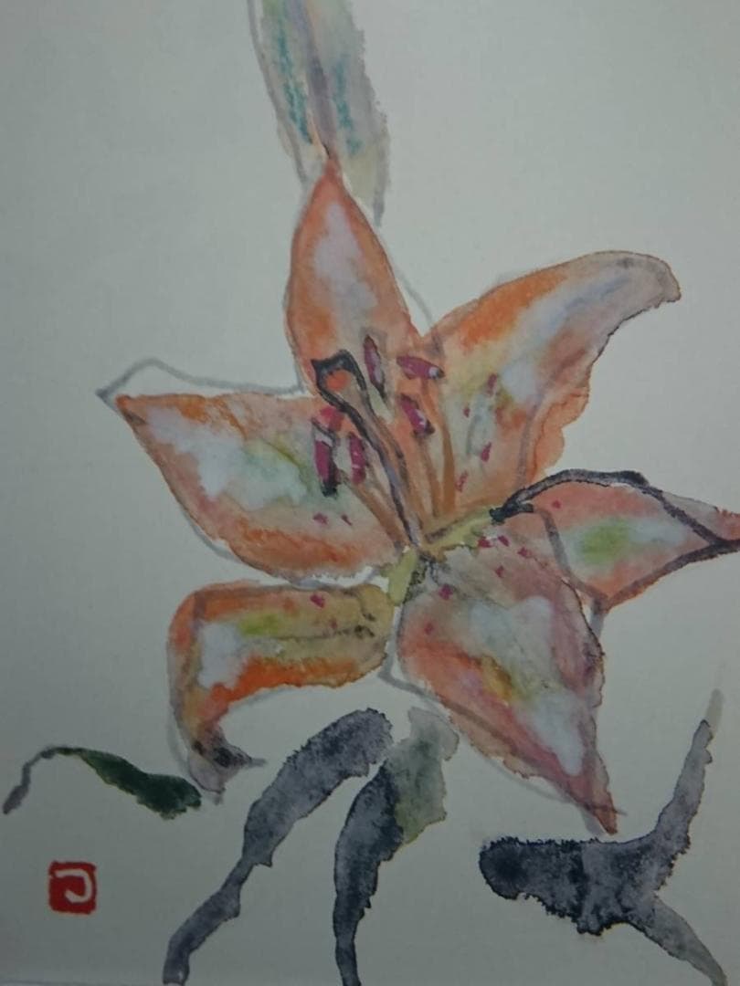 片岡 鶴太郎、【ゆり】、希少画集画、状態良好、四季、自然、新品額 額装付