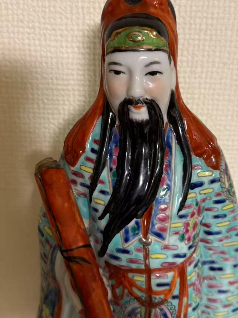 中国美術 色絵陶人形 福禄寿 陶器 縁起物 置物　時代物