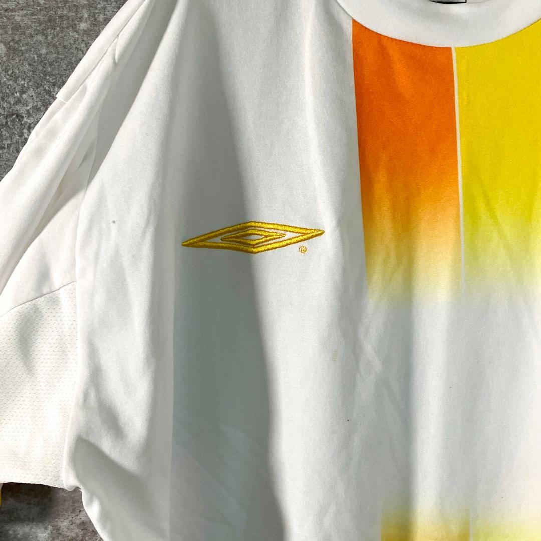 UMBRO　スポーツシャツ　半袖　ホワイト　イエロー　メッシュ　ポリエステル