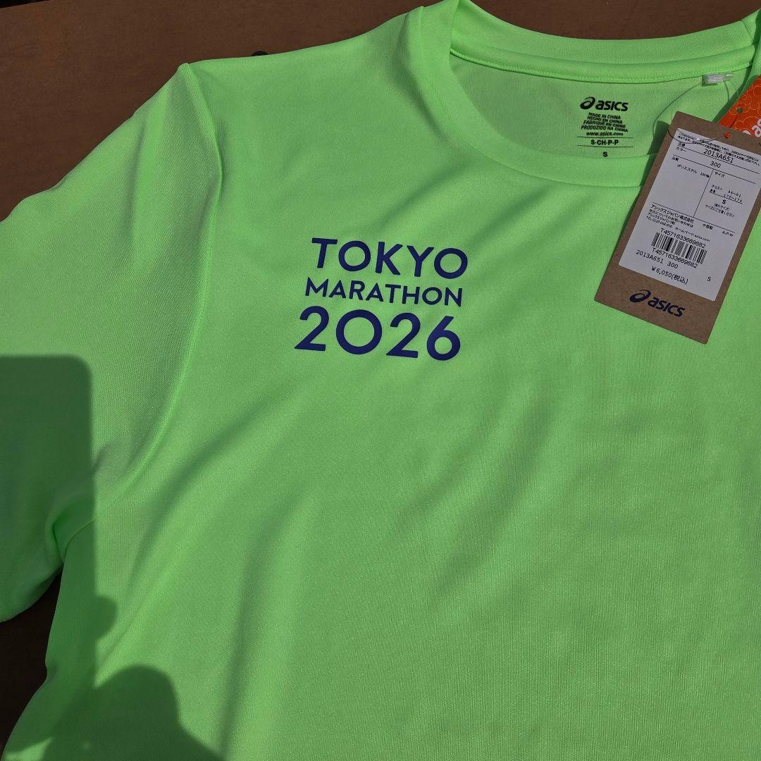 東京マラソン2026 アシックス シャツ 蛍光グリーン海外サイズS