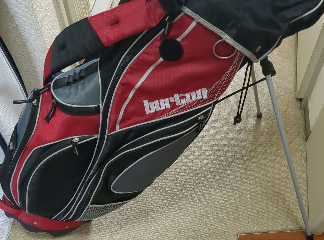 良品burton キャディバッグ 赤黒 スタンド付き