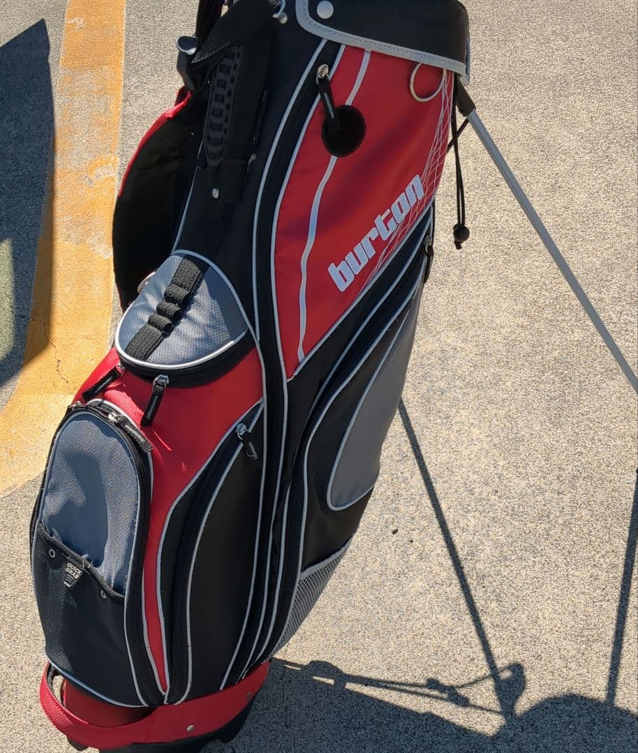 良品burton キャディバッグ 赤黒 スタンド付き