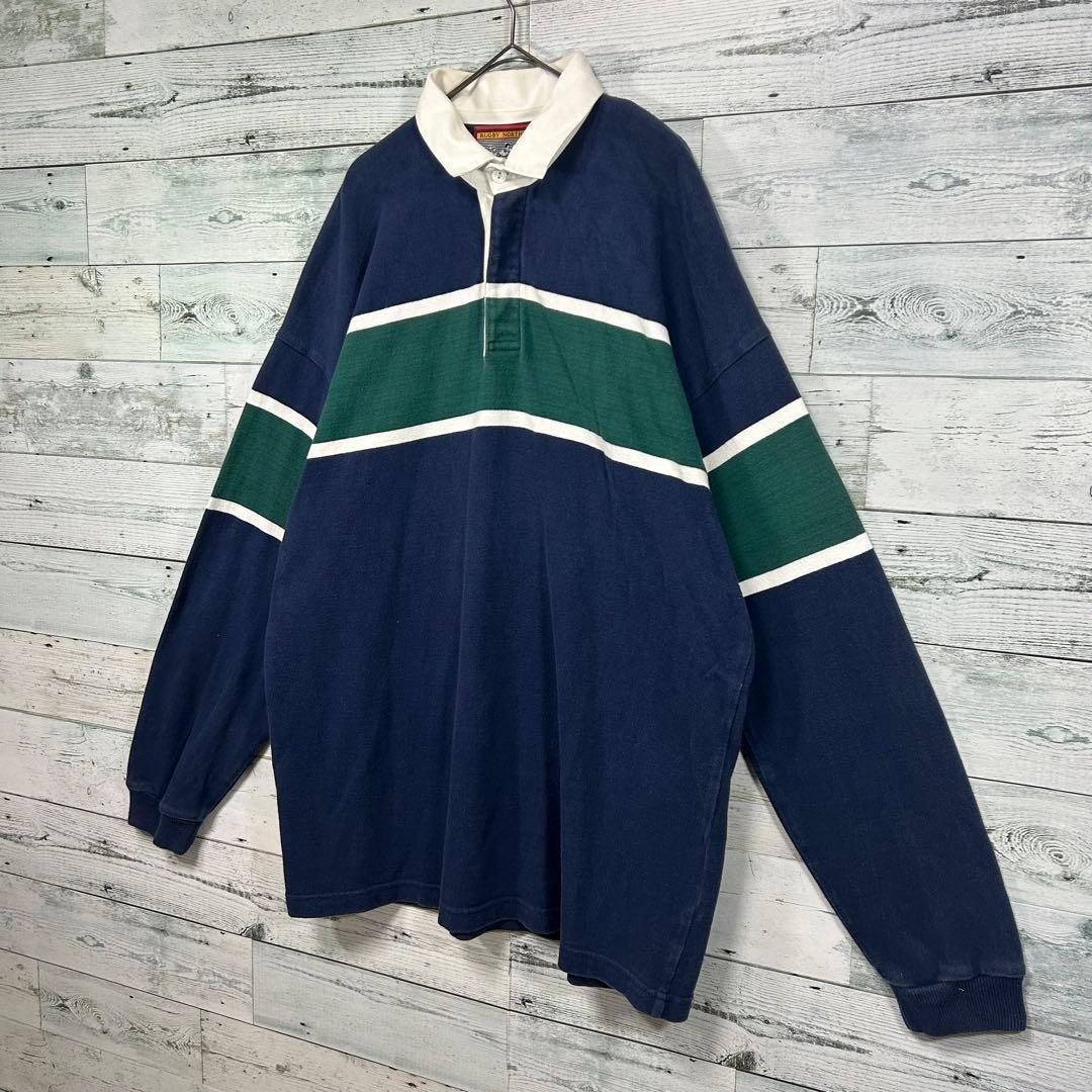 Columbia Knit ラガーシャツ XL ネイビー グリーン 90s